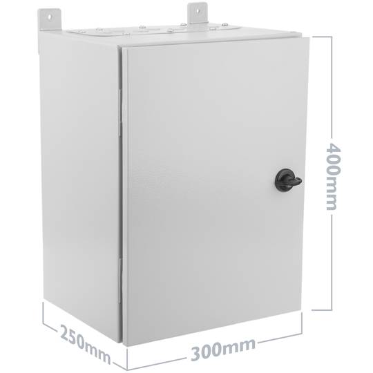Caja de distribución eléctrica metálica con protección IP54 para fijación a pared 300x400x250mm