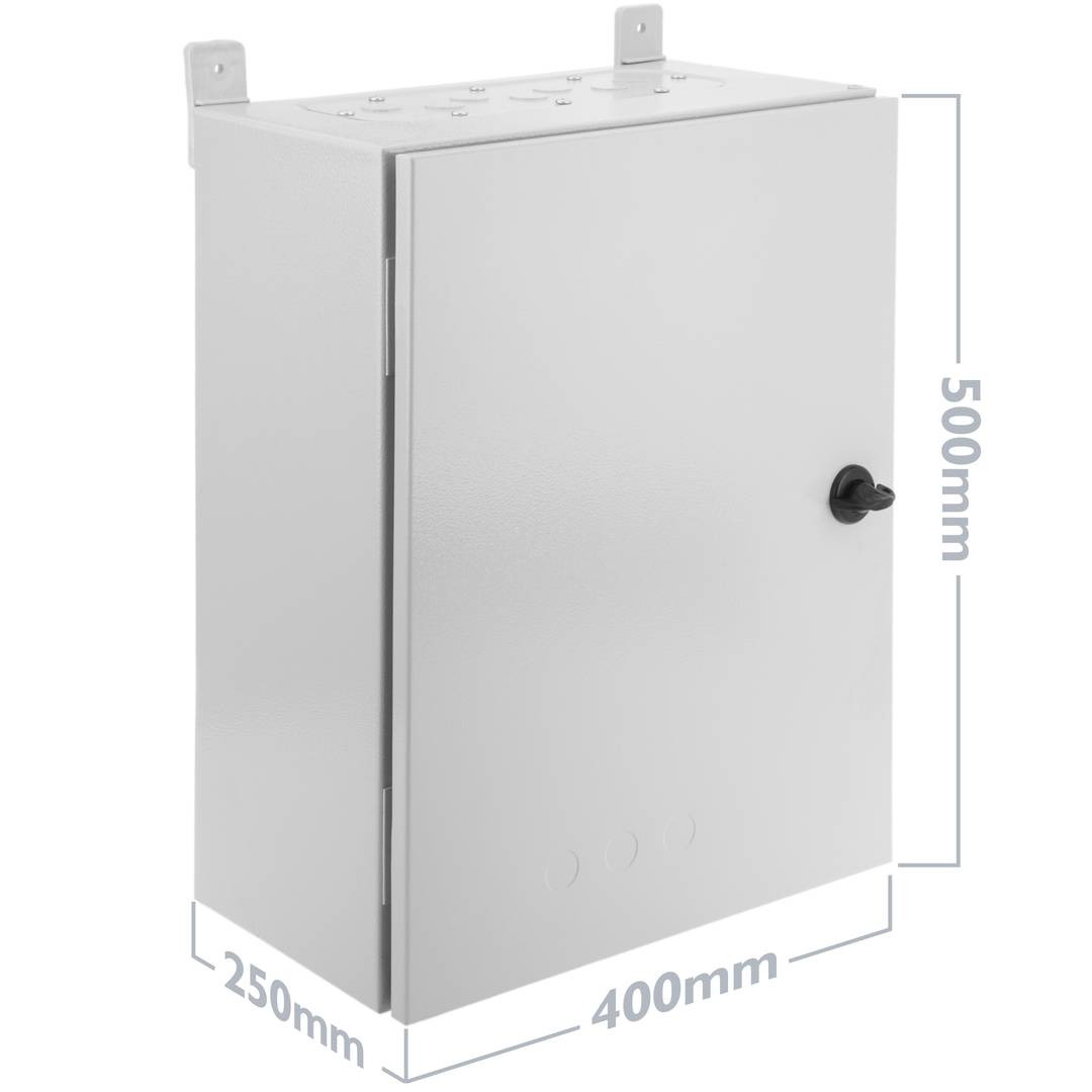 Elektroverteilerkasten aus Metall mit Schutzart IP54 zur Wandbefestigung 400x500x250mm