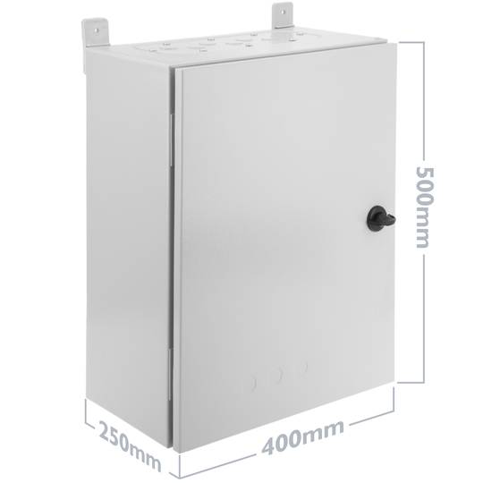 Elektroverteilerkasten aus Metall mit Schutzart IP54 zur Wandbefestigung 400x500x250mm