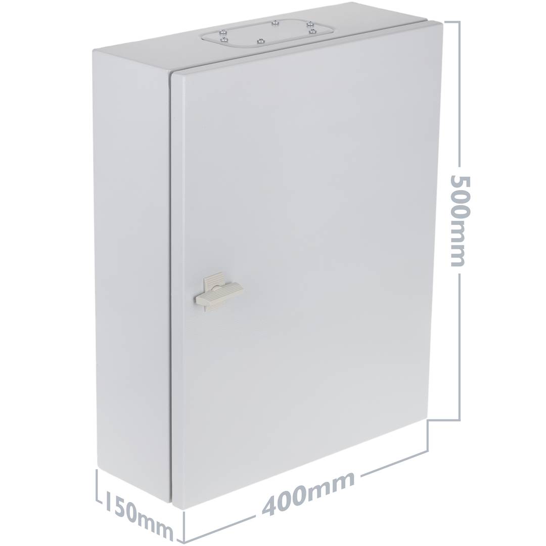 Caixa de distribuição elétrica metálica com proteção IP54 para fixação na parede 500x400x150mm