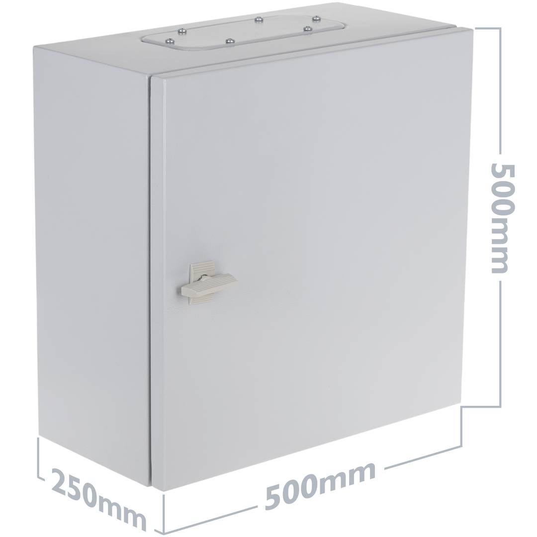 Caixa de distribució elèctrica metàl·lica amb protecció IP54 per a fixació a paret 500x500x250mm
