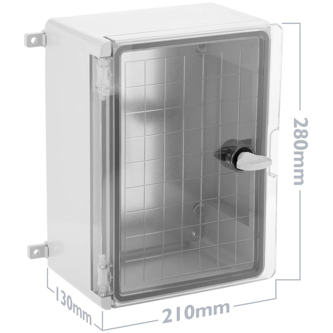 Caixa de distribució elèctrica de plàstic ABS transparent amb protecció IP65 210x280x130mm