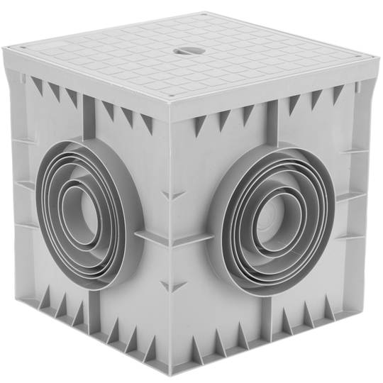 Arqueta de plástico ABS com tampa cega e quatro saídas 300x300x300mm