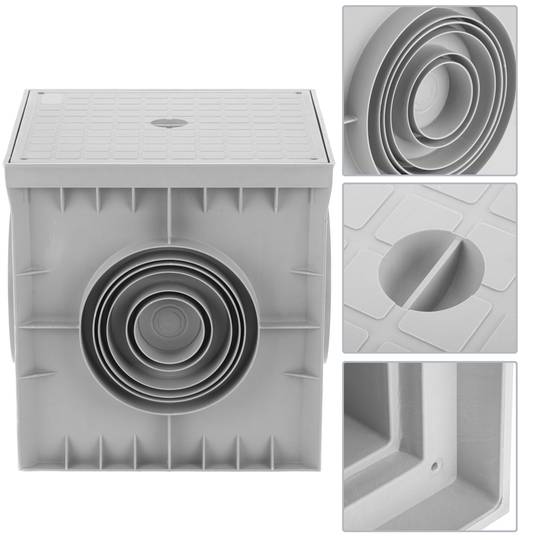 Arqueta de plástico ABS com tampa cega e quatro saídas 300x300x300mm