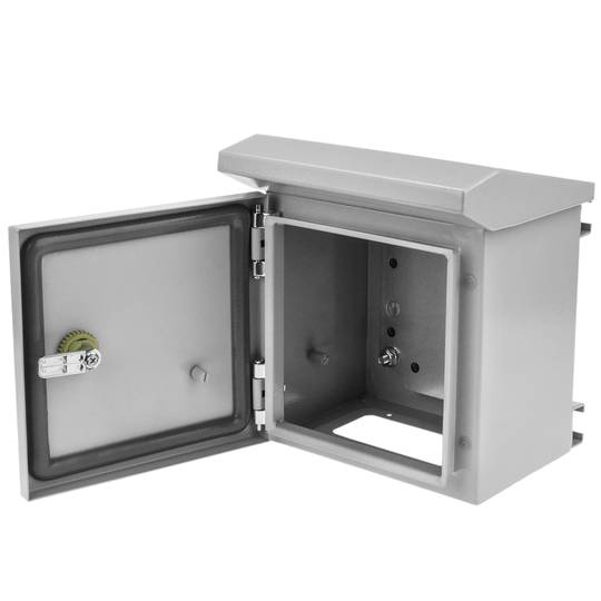 Coffret électrique en métal avec protection IP65 pour fixation au poteau 200 x 200 x 150 mm