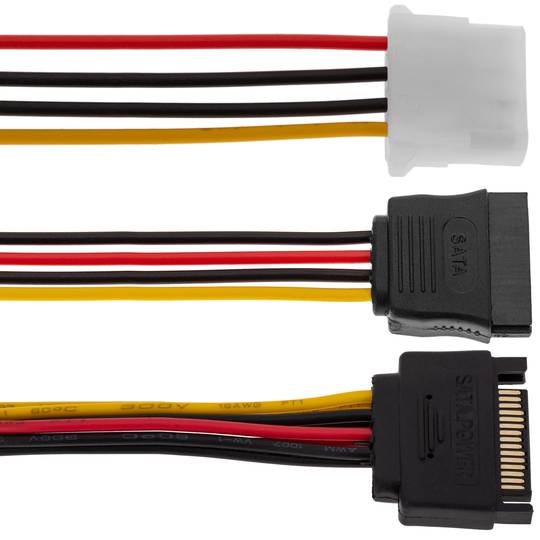 Cable alimentación SATA 15PM a SATA 15PM y MOLEX 4PM de 25cm