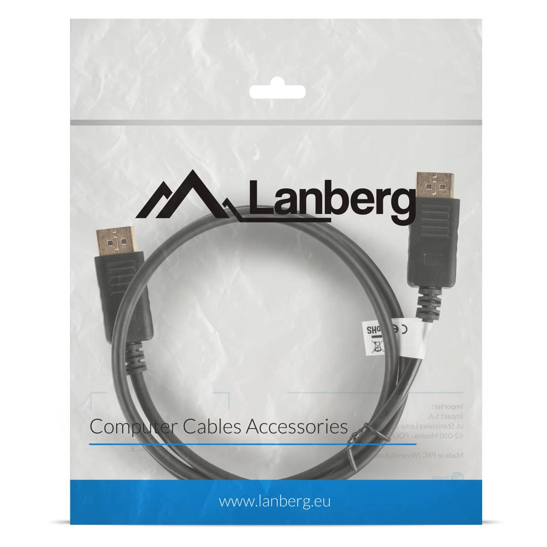 Kabel Lanberg DisplayPort 1.2 męski na DisplayPort 1.2 męski 1m 4k czarny CA-DPDP-10CC-0010-BK