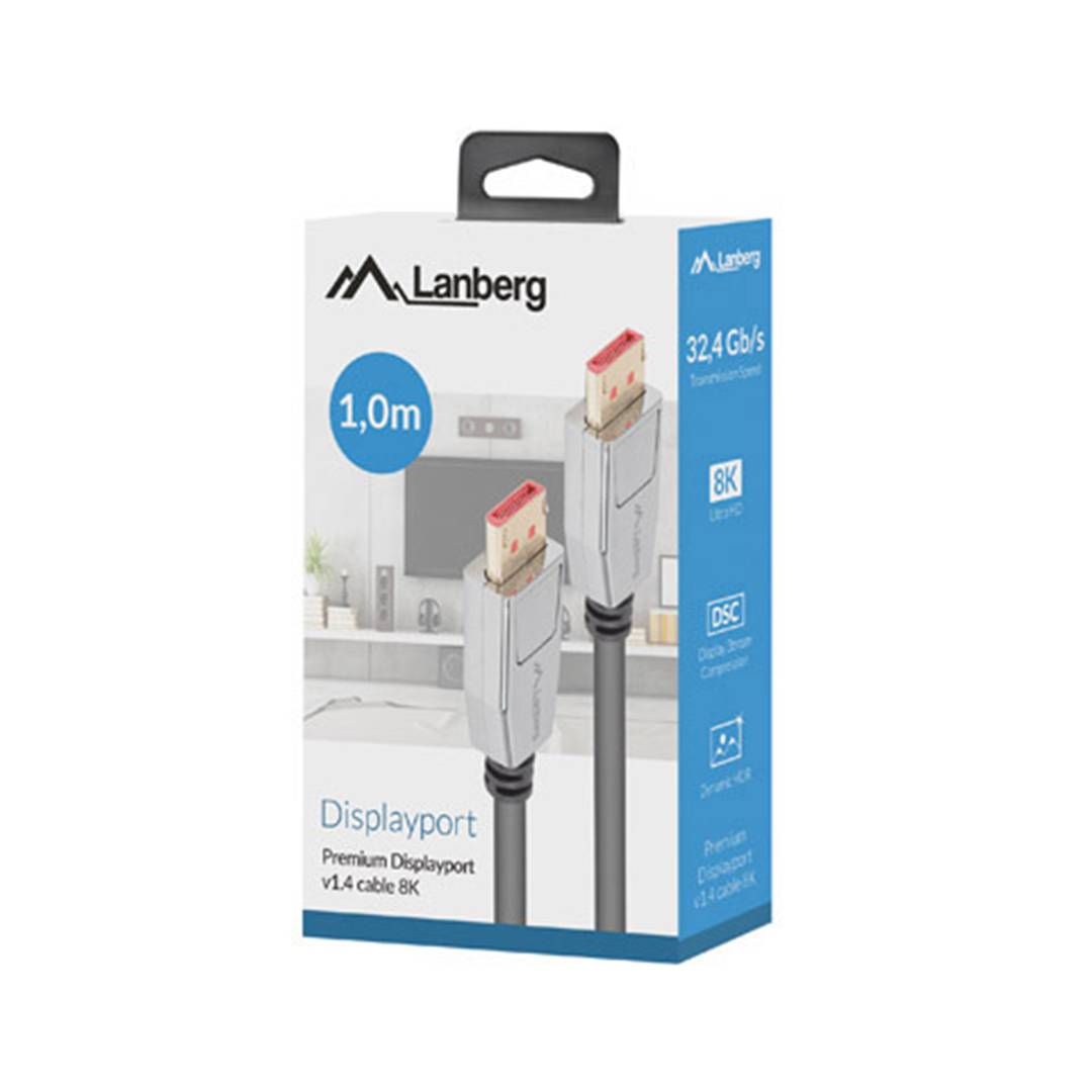 Lanberg Câble DisplayPort 1.4 mâle vers DisplayPort 1.4 mâle 20 broches 1m 8k noir CA-DPDP-20CU-0010-BK