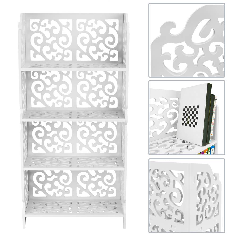 Estantería de madera-plástico Librería decorativa de 4 estantes blanca 42x20x85cm