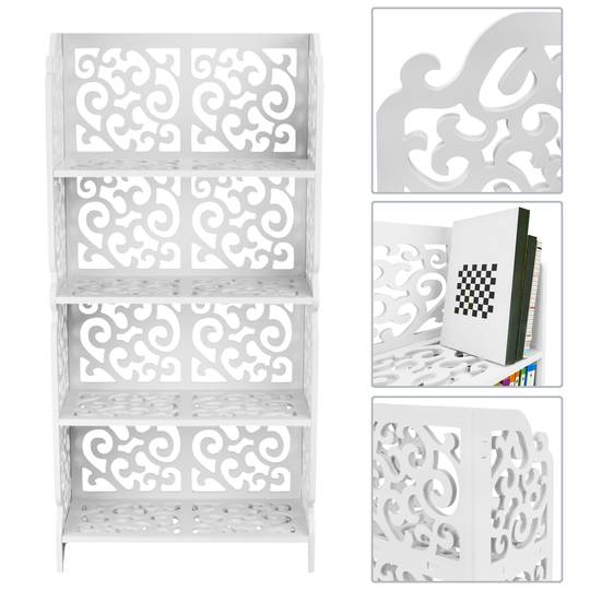 Estantería de madera-plástico Librería decorativa de 4 estantes blanca 42x20x85cm