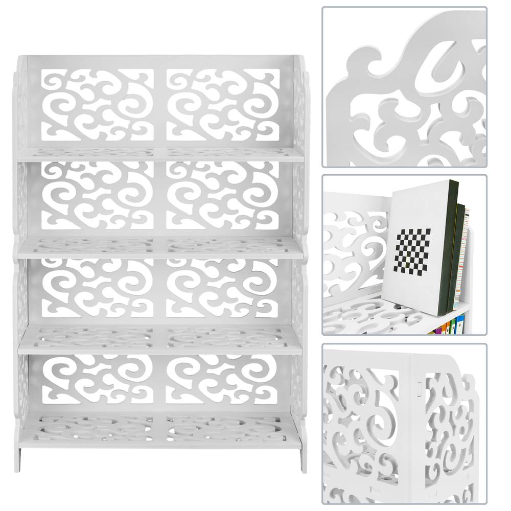 Bookshelf Storage Display Stand 4 Tier Wood Plastic Shelf With 4