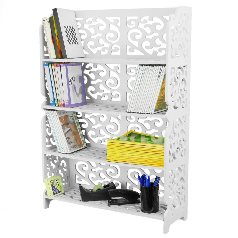 Holz-Kunststoff Regal Stehregal Standregal Steckregal Bücherregal mit 4 Regalen weiss 59x20x85cm