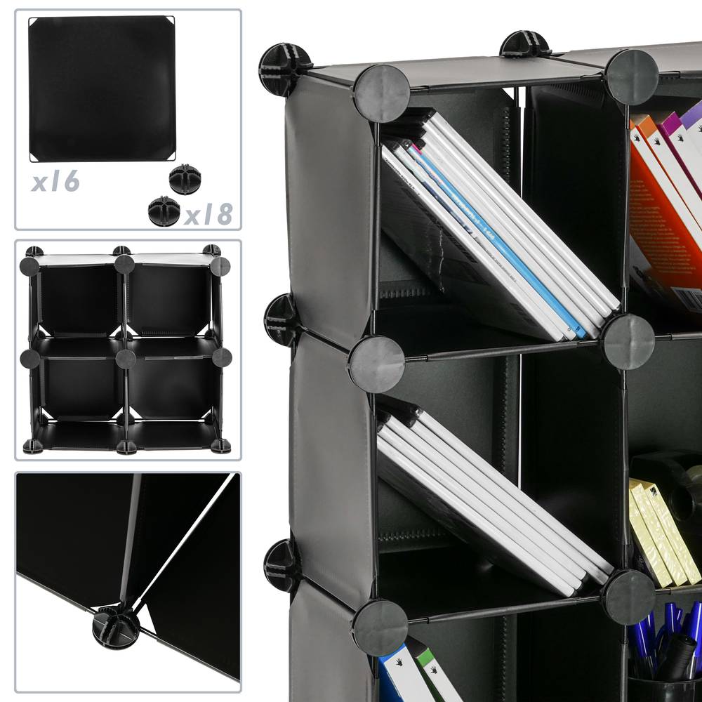 Modular shelving closet storage organizing 4 plastic cube 17x17cm black