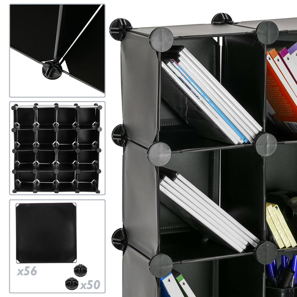 Armário organizador modular Prateleiras do 16 cubos 17x17cm de plástico preto