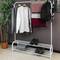 Multifunctional white metal coat rack with hanger and 2 low shelves