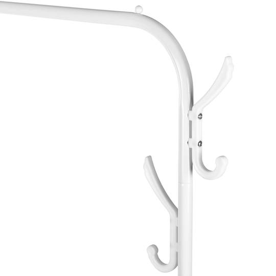 Multifunctional white metal coat rack with hanger and 2 low shelves
