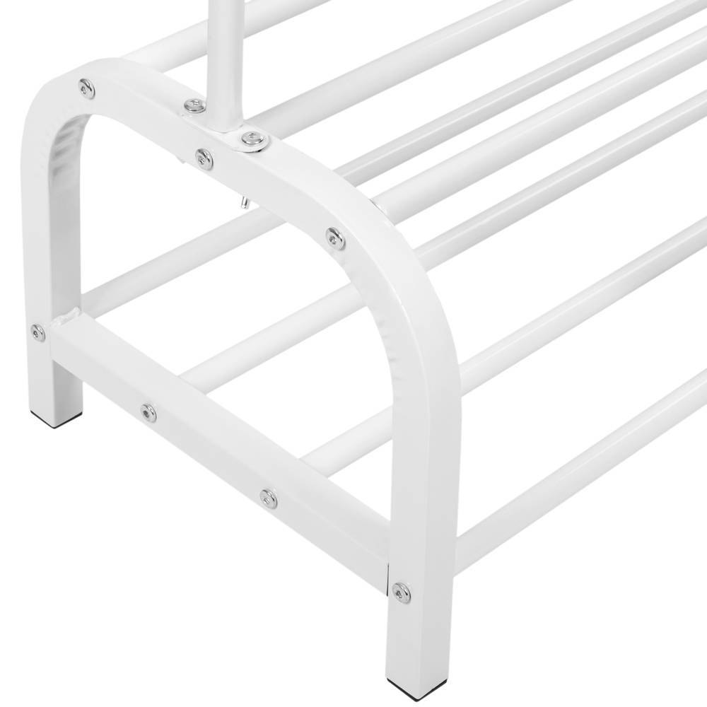 Multifunctional white metal coat rack with hanger and 2 low shelves