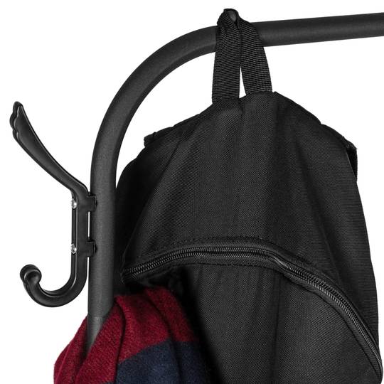 Multifunktionale Garderobe aus schwarzem Metall mit Kleiderbügel und 2 niedrigen Regalen