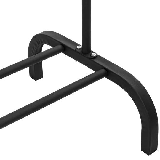 Multifunktionale Garderobe aus schwarzem Metall mit Kleiderbügel und niedrigem Regal