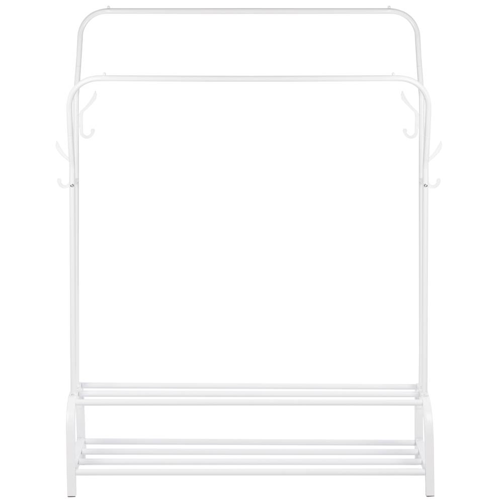 Perchero metálico blanco multifuncional con doble colgador y 2 estantes bajos