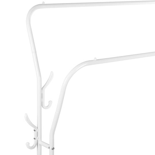 Perchero metálico blanco multifuncional con doble colgador y 2 estantes bajos