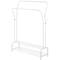 Perchero metálico blanco multifuncional con doble colgador y 2 estantes bajos