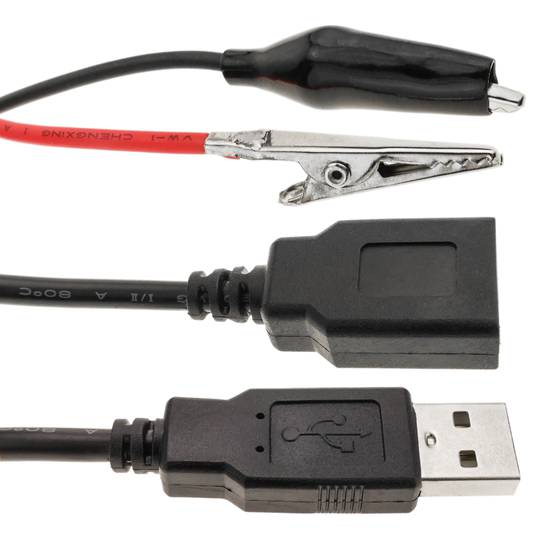 Krokodilklemmen an USB Stecker und Buchse 15cm
