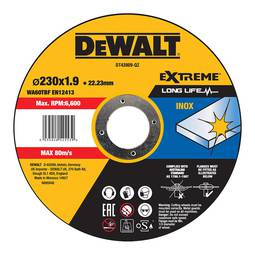 Dewalt DT43909-QZ 230x1.9x22, 23mm disco da taglio rapido inossidabile a grana professionale