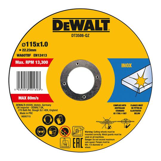 Conjunto de 10 discos de corte para aço inoxidável 115x1x22 23mm DT3506-QZ da Dewalt