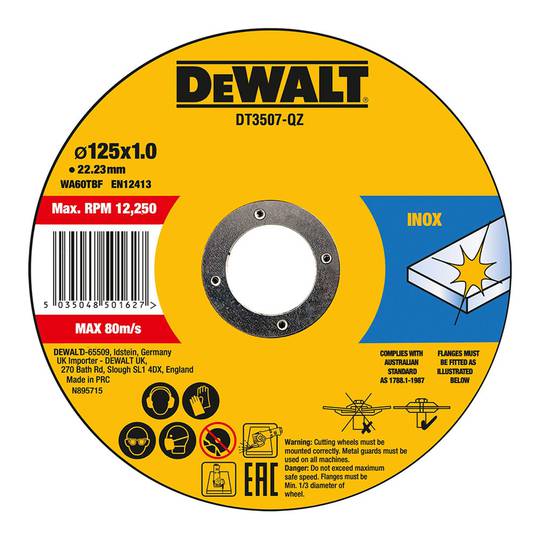 Conjunto de 10 discos de corte para aço inoxidável 125x1x22 23mm DT3507-QZ da Dewalt