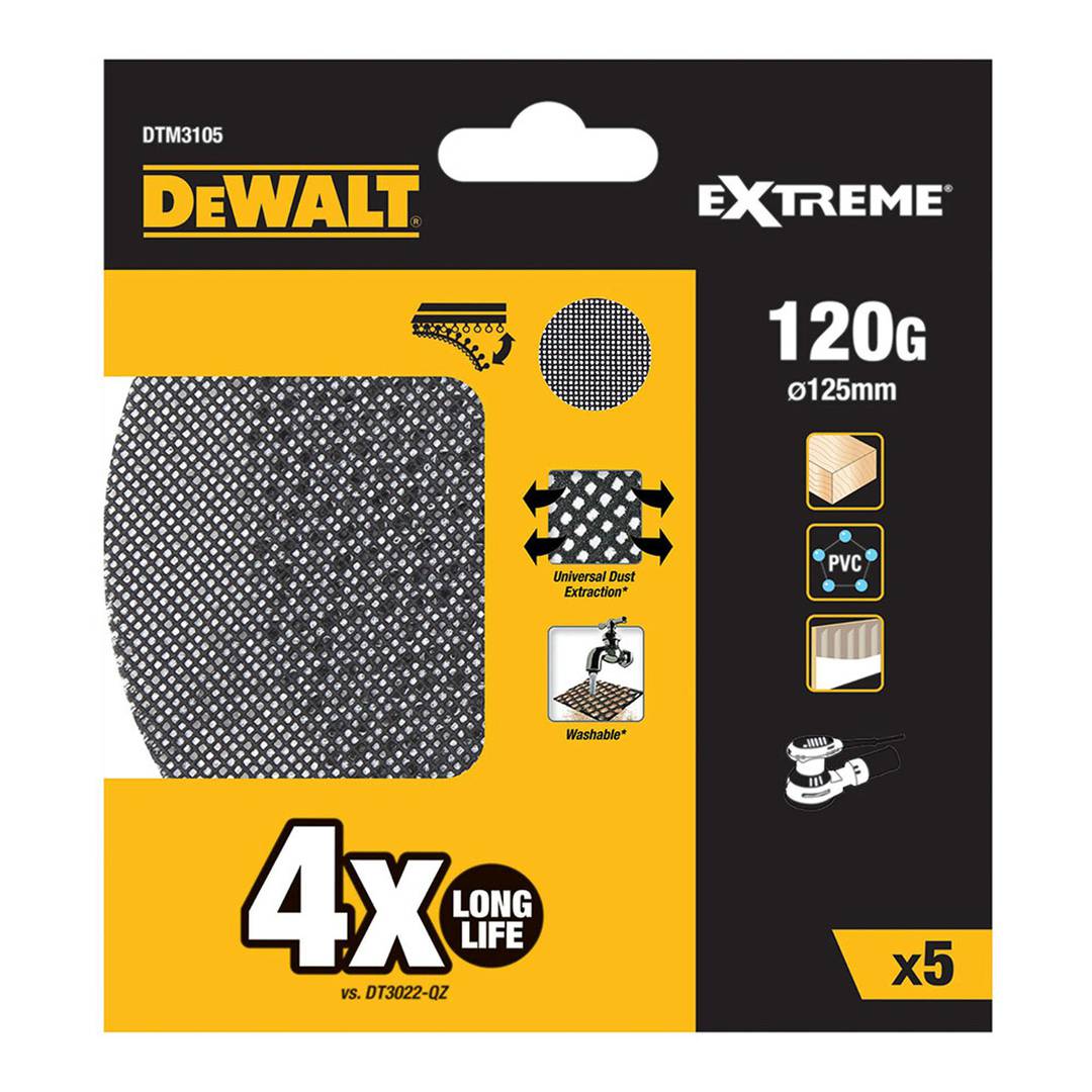 Paquete de 5 lijas de malla de 125mm grano 120 para lijadoras rotoorbitales de DeWalt DTM3105-QZ