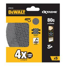 DeWalt DTM3103-QZ Lot de 5 papiers abrasifs à mailles de 125 mm pour ponceuses orbitales aléatoires à grain 80