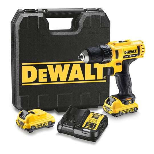 DeWalt XR 10.8V 10mm drill driver with 2 batteries and DCD710D2-QW case