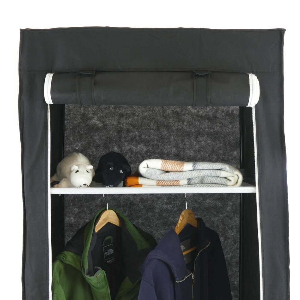 Garderobekast kast in afneembare stof 70 x 45 x 155 cm zwart met roldeur
