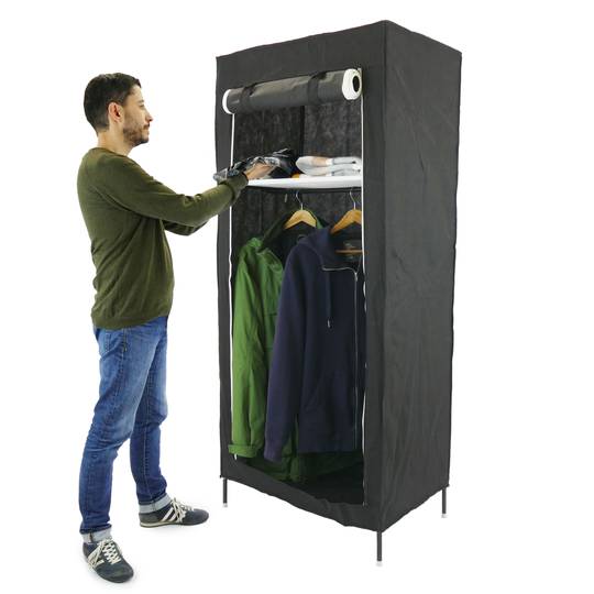 Garderobekast kast in afneembare stof 70 x 45 x 155 cm zwart met roldeur