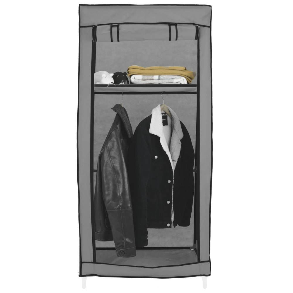 Side Pockets and Hanging Rail Intirilife Fabric Wardrobe 150x175x45 cm in ASH GREY Lockable Folding Canvas Closet with Zipper Non-Woven Foldable Textile Storage 