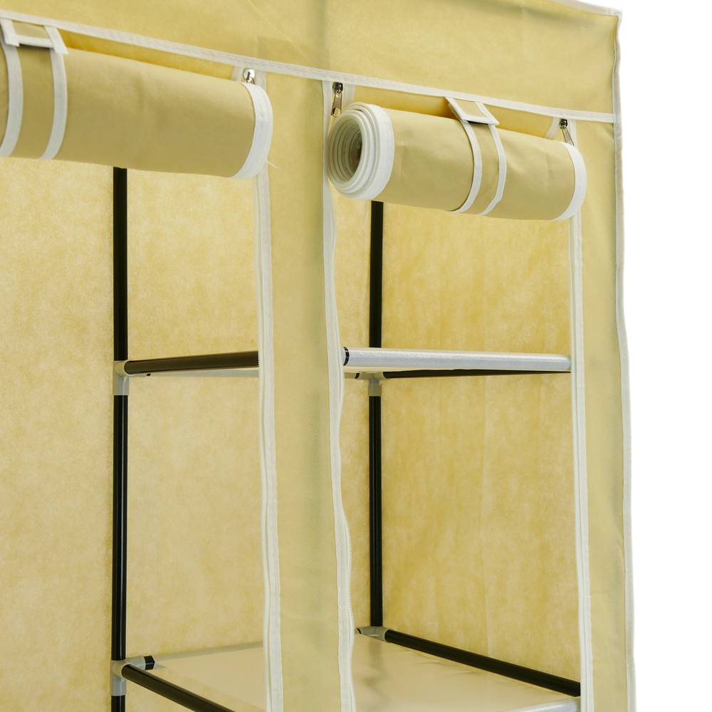 Kledingkast kast kast verwijderbare stof 110 x 45 x 175 cm dubbel beige met roldeuren