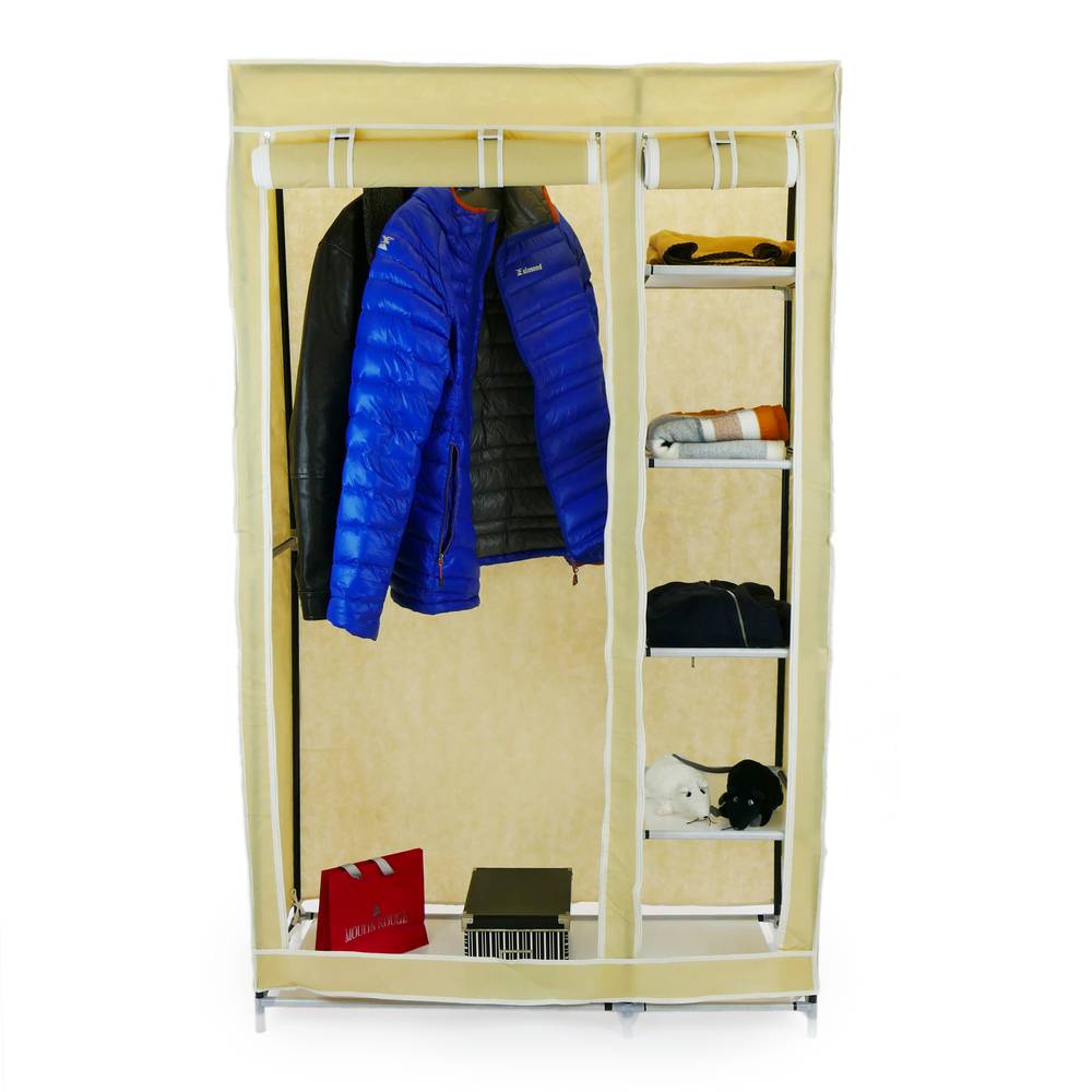 Kledingkast kast kast verwijderbare stof 110 x 45 x 175 cm dubbel beige met roldeuren