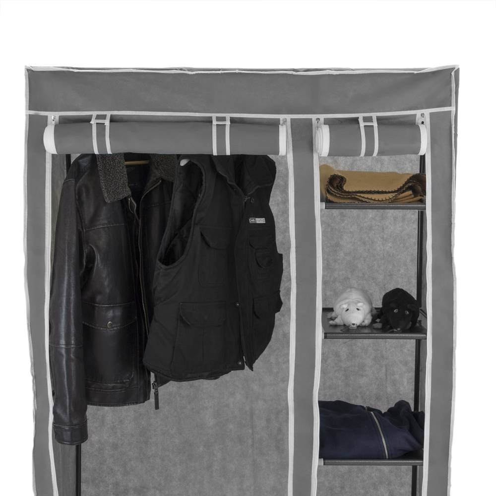 Armario ropero guardarropa de tela desmontable 110 x 45 x 175 cm gris doble  con puertas enrollables - Cablematic