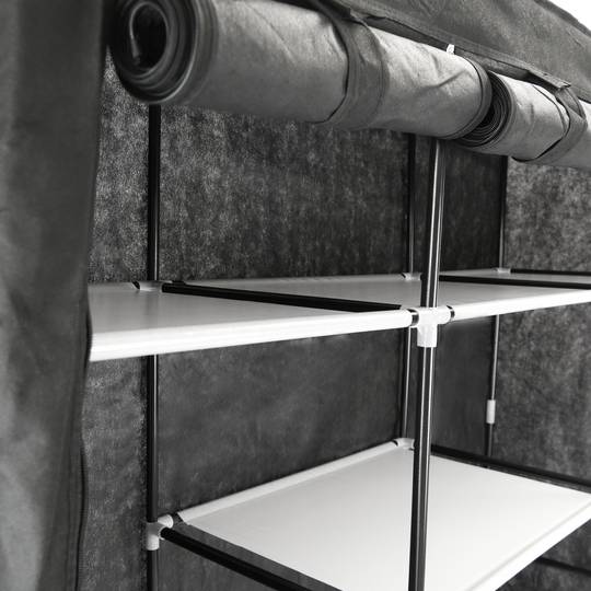 Szafa ubraniowa wyjmowana szafa tkaninowa 150 x 45 x 175 cm potrójnie czarna z bramami rolowanymi