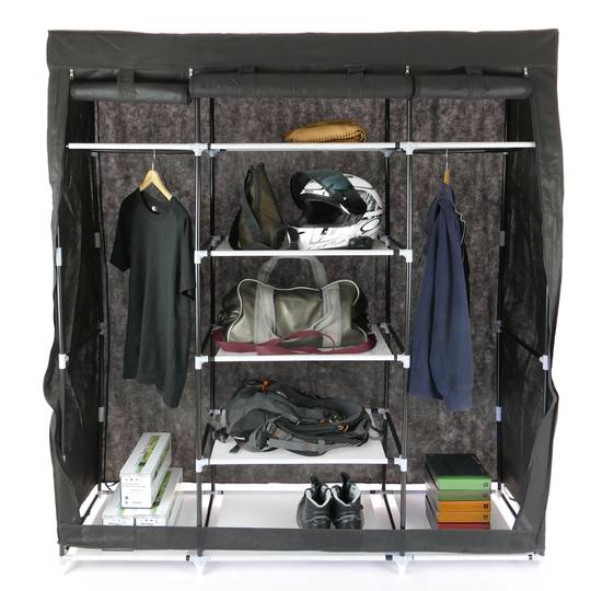 Szafa ubraniowa wyjmowana szafa tkaninowa 150 x 45 x 175 cm potrójnie czarna z bramami rolowanymi