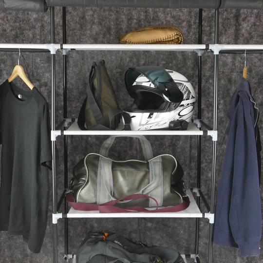 Szafa ubraniowa wyjmowana szafa tkaninowa 150 x 45 x 175 cm potrójnie czarna z bramami rolowanymi