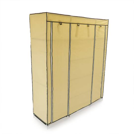 Fabric wardrobe for clothes storage and organiser 150 x 45 x 175 cm triple beige with roll-up door