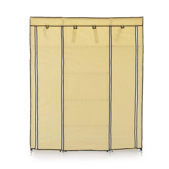 Fabric wardrobe for clothes storage and organiser 150 x 45 x 175 cm triple beige with roll-up door