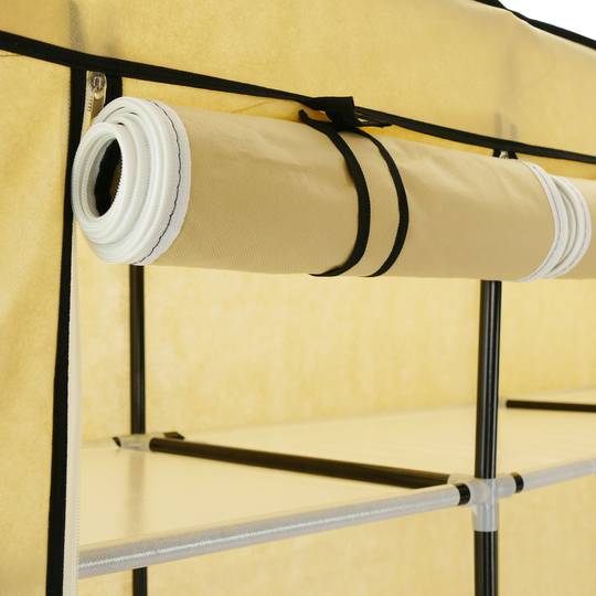 Fabric wardrobe for clothes storage and organiser 150 x 45 x 175 cm triple beige with roll-up door