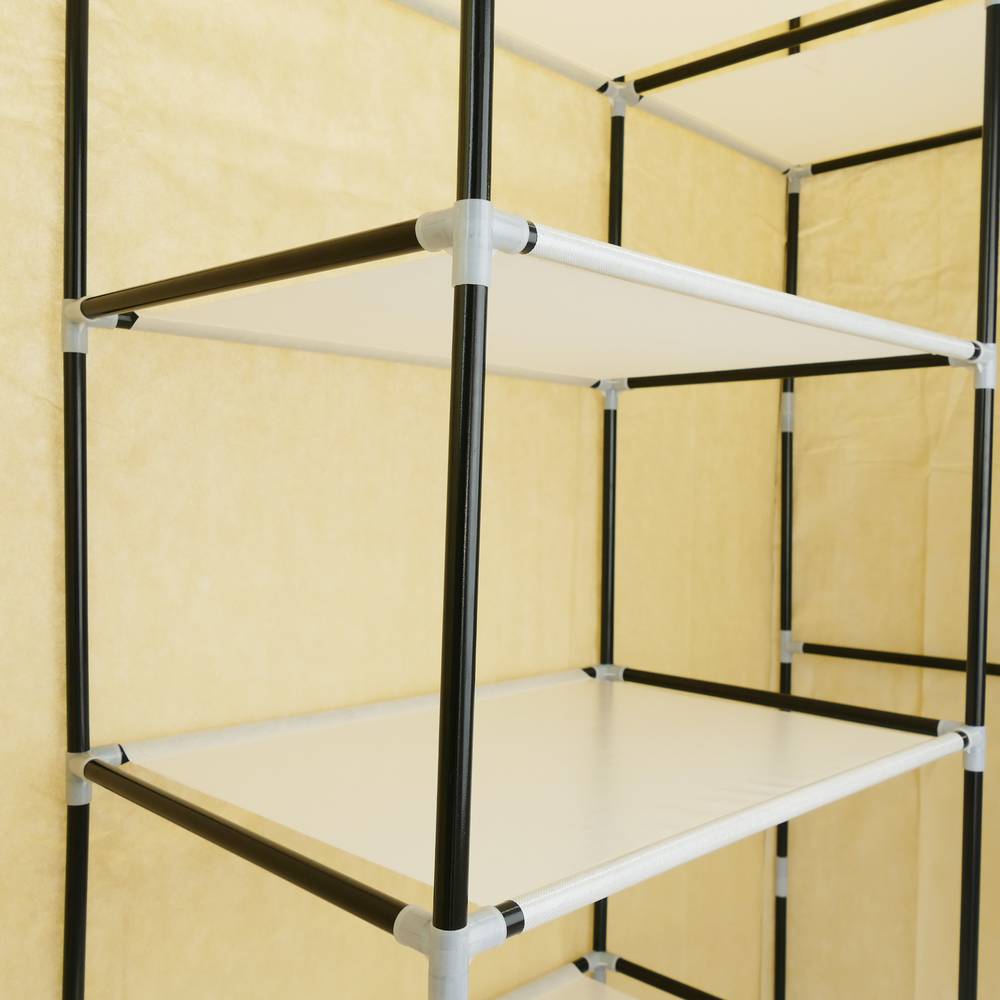 Fabric wardrobe for clothes storage and organiser 150 x 45 x 175 cm triple beige with roll-up door