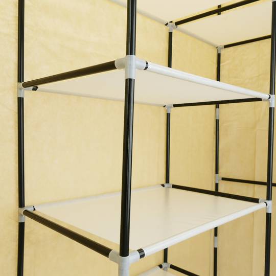 Fabric wardrobe for clothes storage and organiser 150 x 45 x 175 cm triple beige with roll-up door