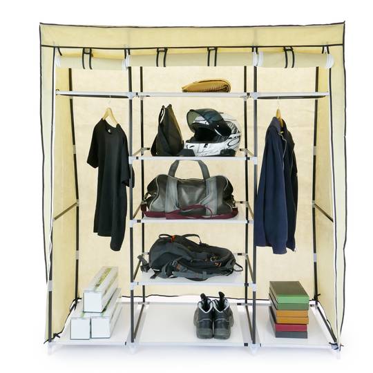 Fabric wardrobe for clothes storage and organiser 150 x 45 x 175 cm triple beige with roll-up door