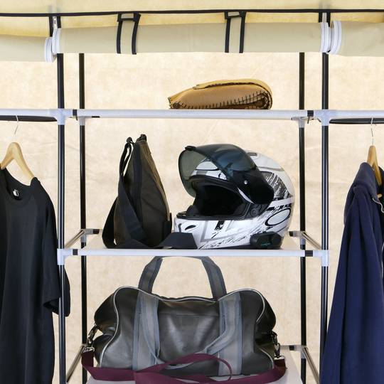 Fabric wardrobe for clothes storage and organiser 150 x 45 x 175 cm triple beige with roll-up door