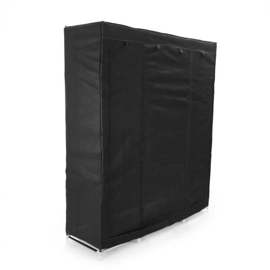 Kledingkast kast afneembare stoffen kledingkast 150 x 45 x 175 cm zwart met 3 roldeuren